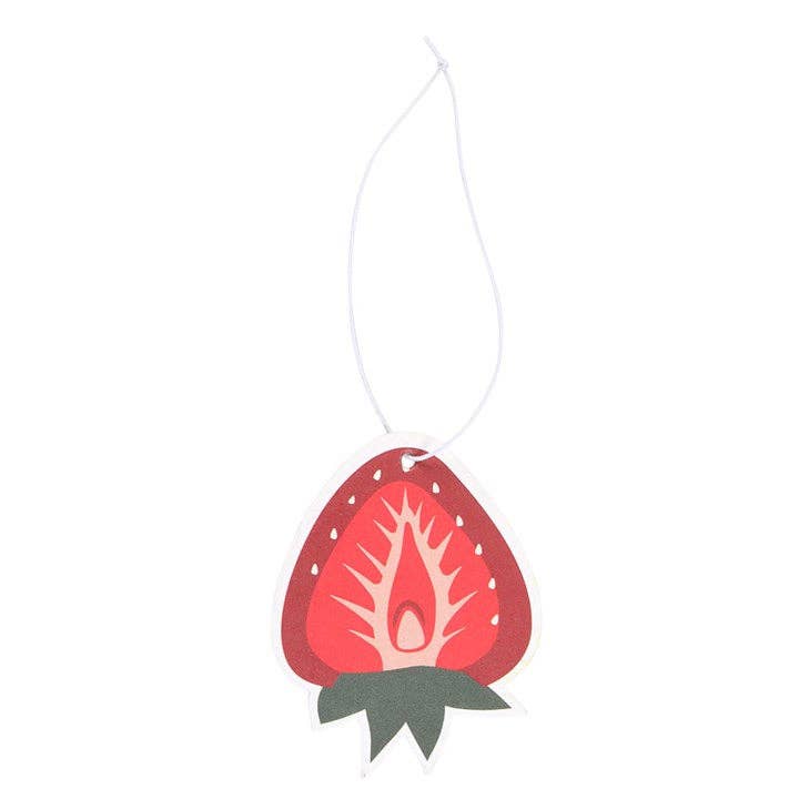 Strawberry-shaped air freshener on a white background