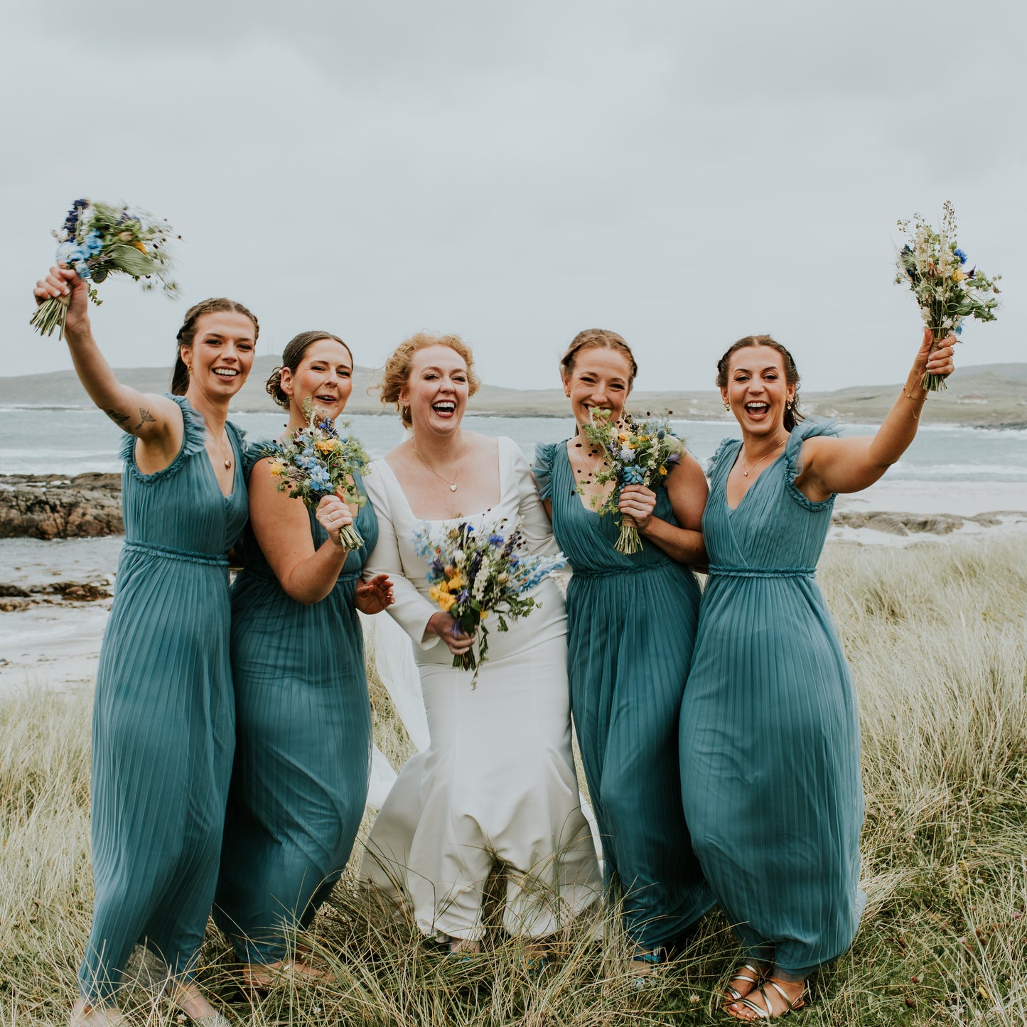 Bride and Bridesmaids with Blush Blooms wedding flowers