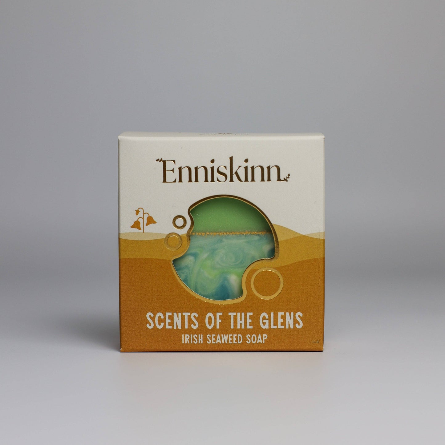Enniskinn Irish Seaweed Soap packaging on a gray background