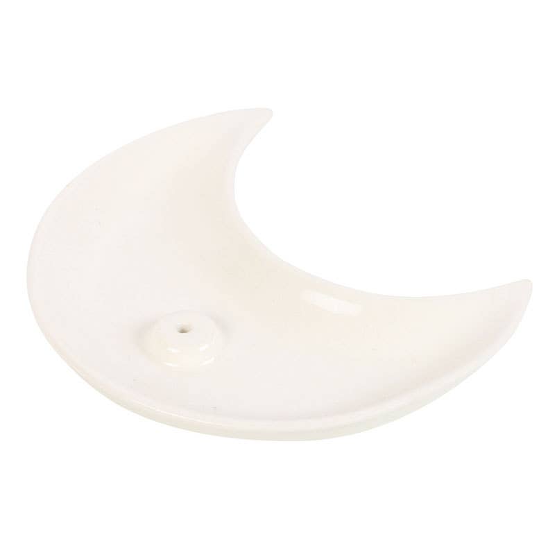 White Crescent Moon Ceramic Incense Holder Plate