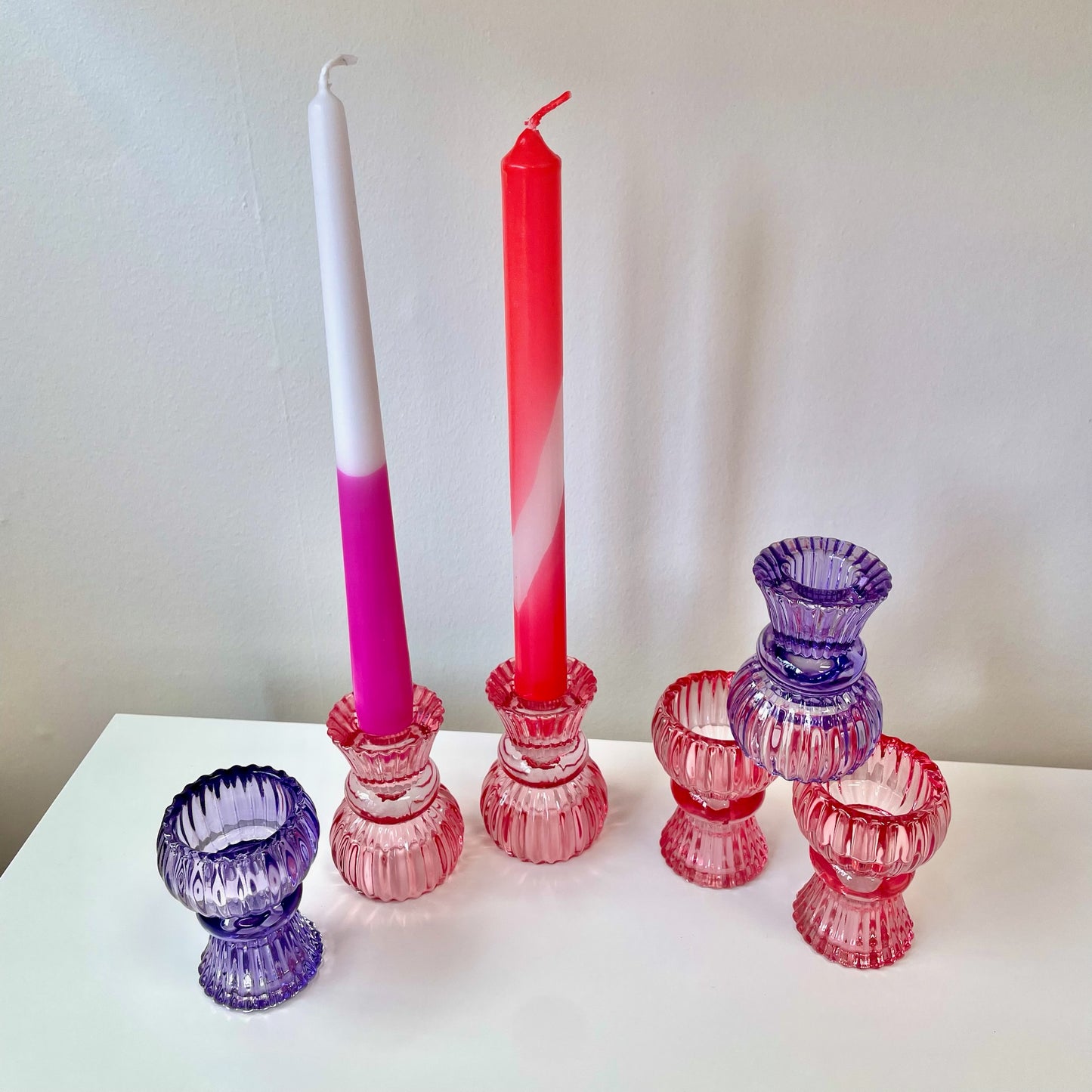 Collection of Blush Blooms coloured glass candle holders