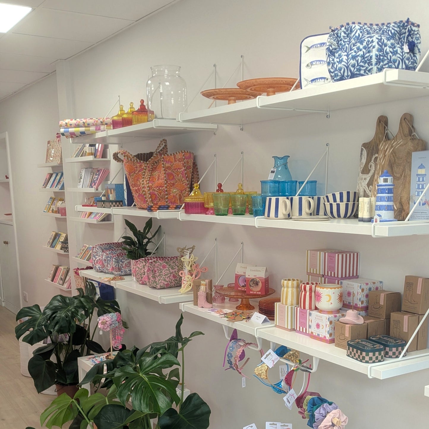 Shelves in Blush Blooms with gifts and homeware