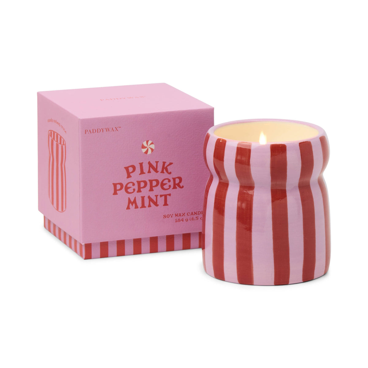 Cabana Pink Peppermint Candle – Red & Pink Ceramic (Soy Wax, 6.5 oz)