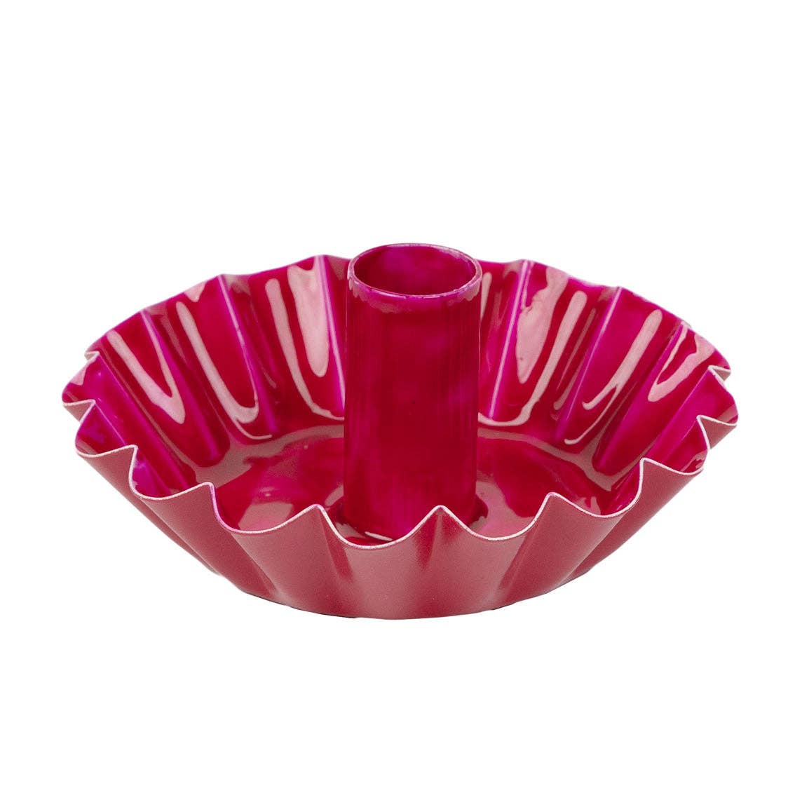 Scalloped Pink Metal Candle Holder